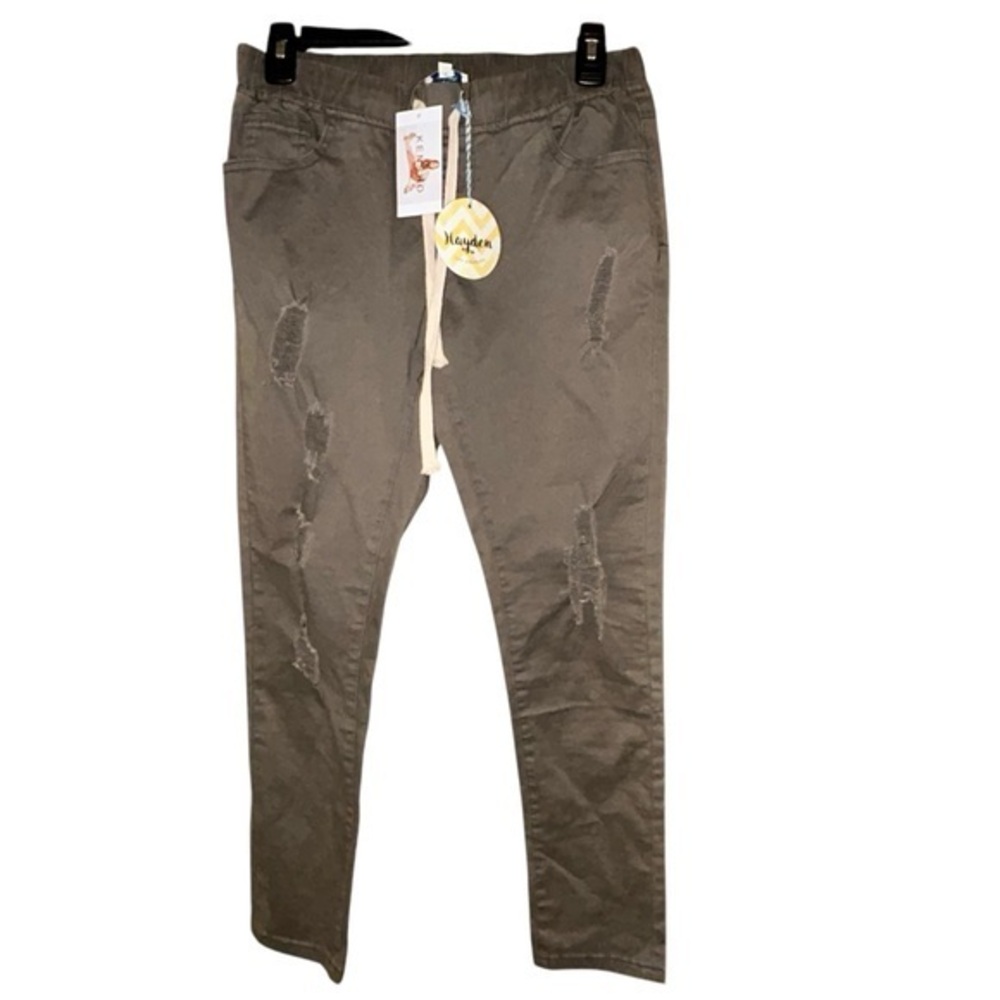 Hayden Womens Pull On Skinny Pants Drawstring Distressed Fatigue Sz Small NWT‎